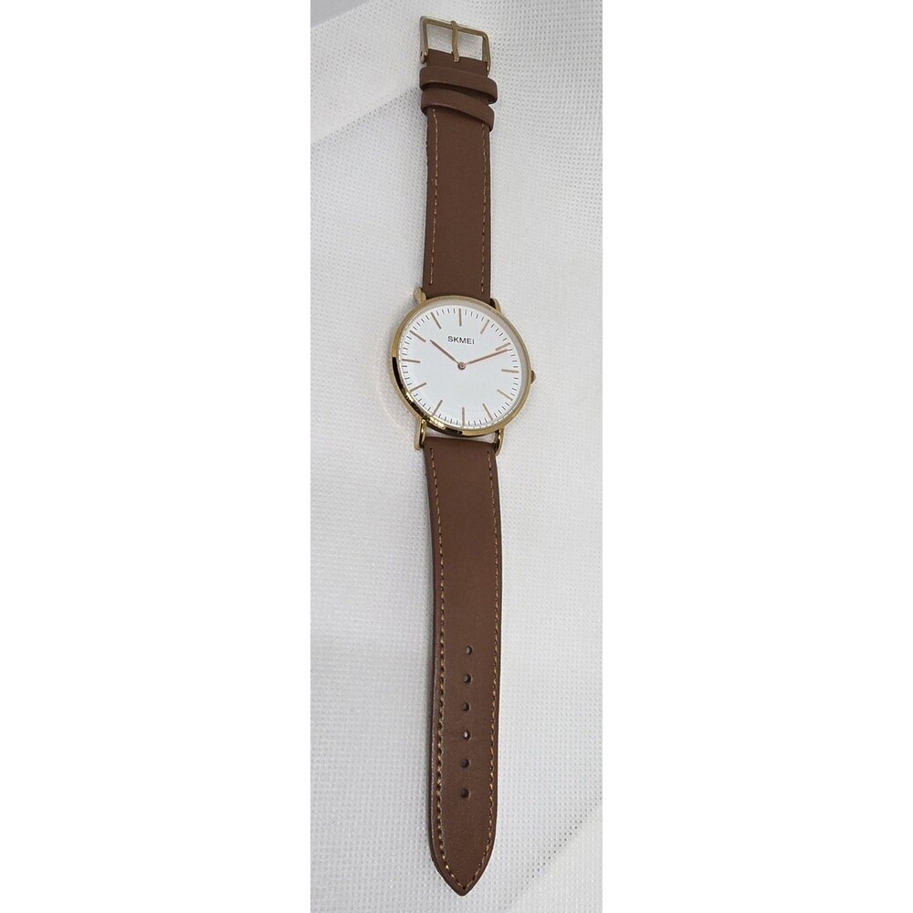 Mens Skmei Classic Dress Round Gold Tone Case White Dial Brown Strap Watch 13 - Picture 6 of 9